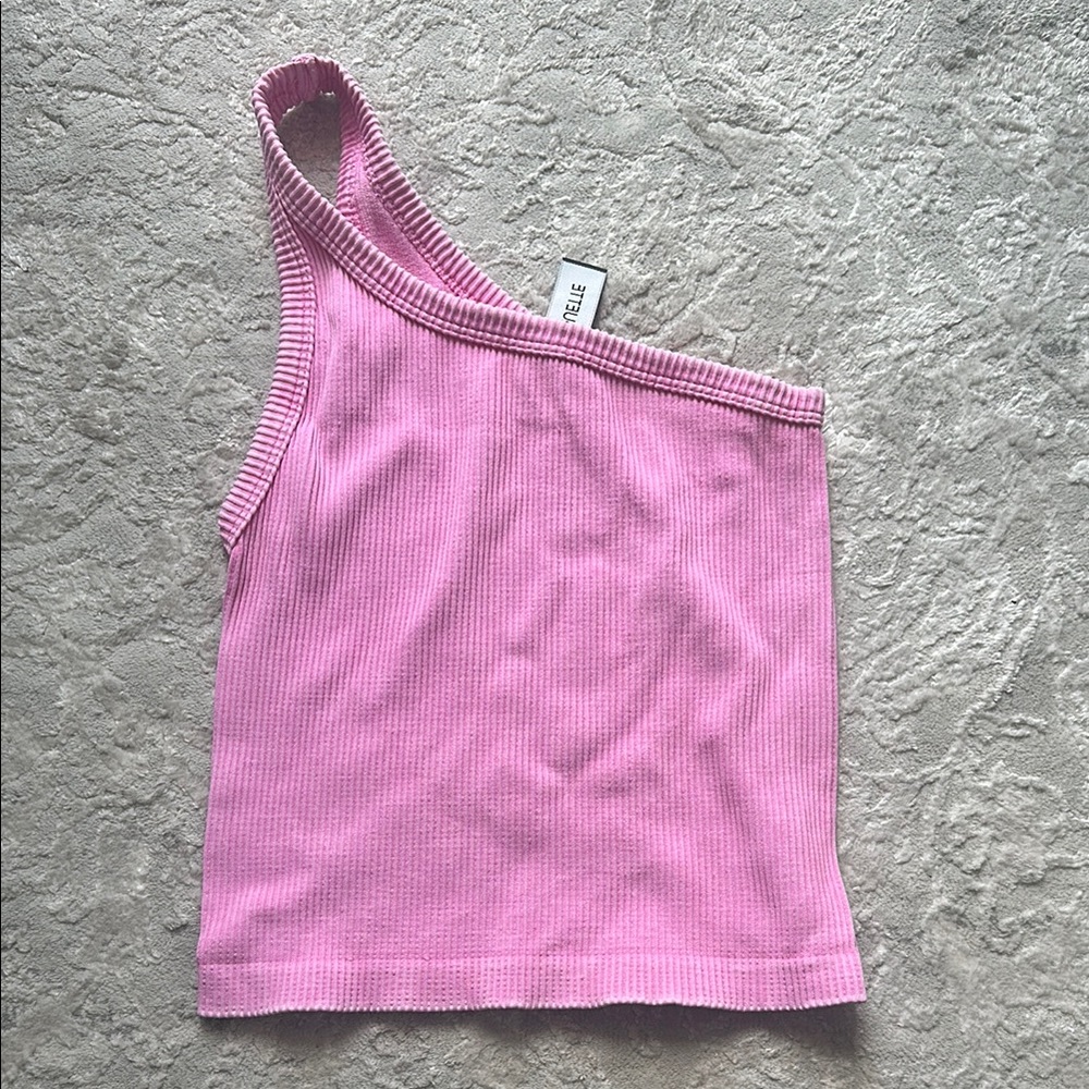Etiquette Clothiers Pink Ribbed Asymmetrical Tank